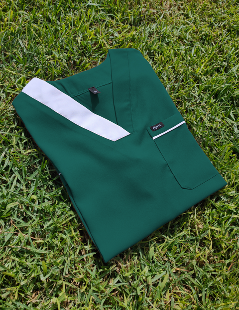 Pyjama De Bloc Vert Foncé Col-V Marié Blanc