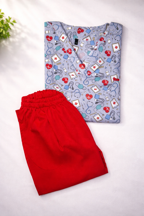 Pyjama De Bloc Motif coeurs & stetho Col-V