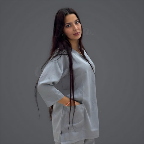 Pyjama De Bloc Gris-Clair Col-V Simple