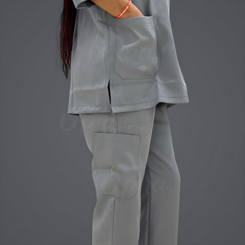 Pyjama De Bloc Gris-Clair Col-V Simple