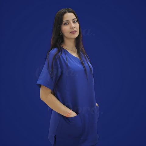 Pyjama De Bloc Bleu-Roi Col-V Simple