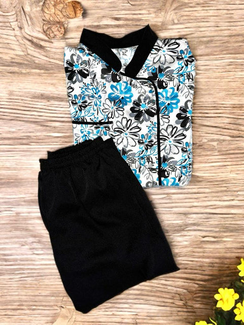 Pyjama De Bloc Motif Fleurs Bleu officier