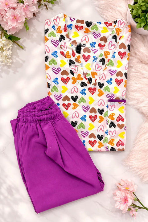 Pyjama De Bloc Motif Coeurs Col-V
