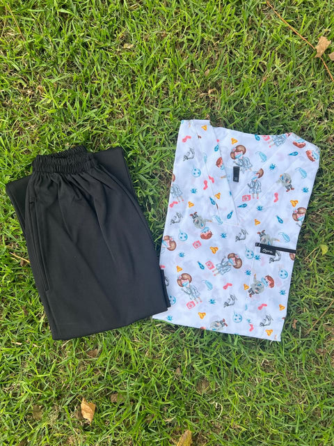 Pyjama De Bloc Motif Nurse Cartoon Col-V