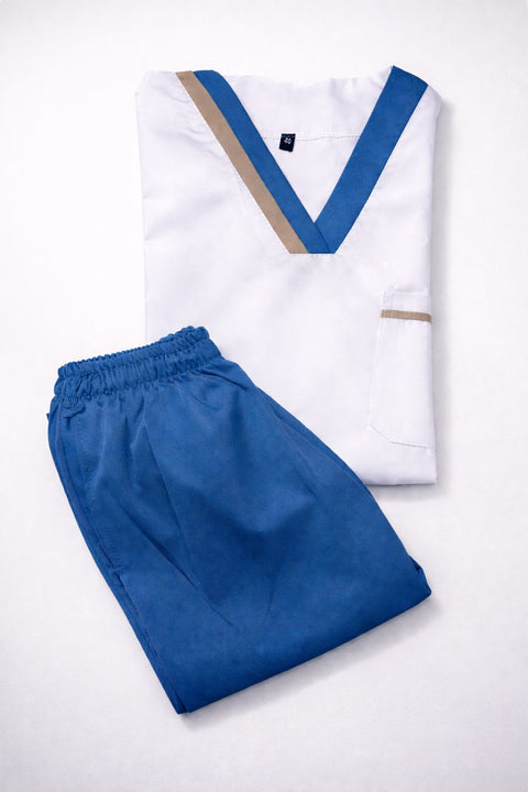 Pyjama De Bloc Blanc & Bleu-jeans Col-V