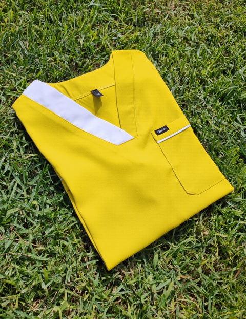 Pyjama De Bloc Jaune Col-V Marié Blanc
