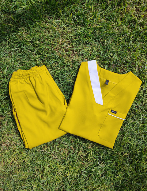 Pyjama De Bloc Jaune Col-V Marié Blanc